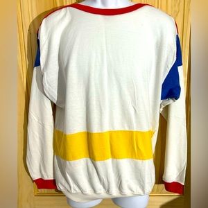 Bright primary color vintage striped white blue red yellow lightweight sweater